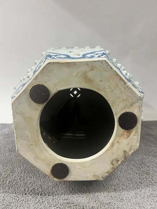 Chinese Qianlong Style Porcelain Octagonal Garden Blue & White Stool, a Pair