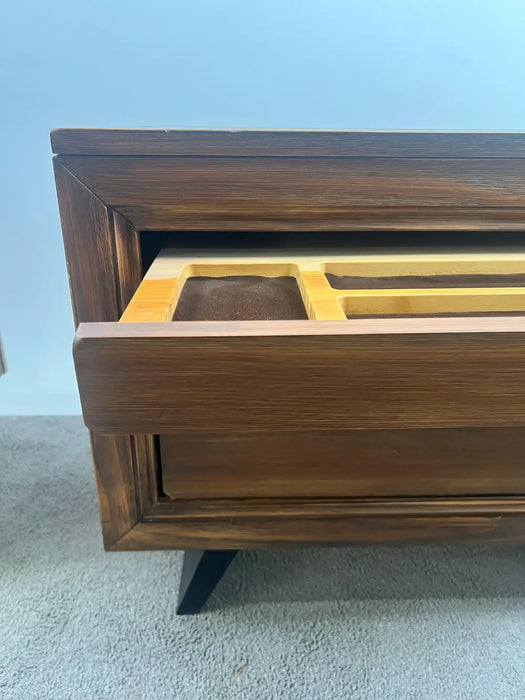 Rustic Contemporary Brazilian Pine Nightstand w/ Hidden Organizer Tray, a Pair