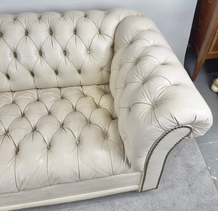 English Style Chesterfield Off-White Tufted Leather Sofa