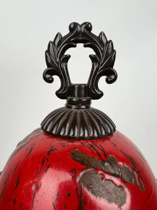 Vintage Chinese Oriental Red Pottery Vase with Lid in Antiqued Design