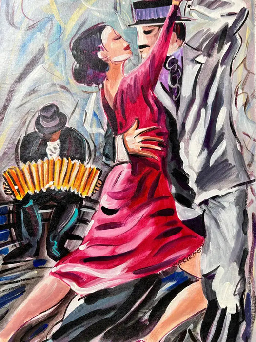 Figurative Oil on Canvas Painting Titled " Pasion Tanguera " Hand Signed Dated 2011