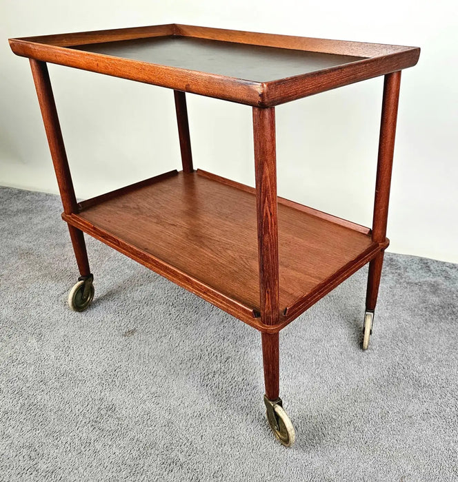 Mid-Century Modern Danish Teak Rolling Table Bar Cart After Poul Hundevad