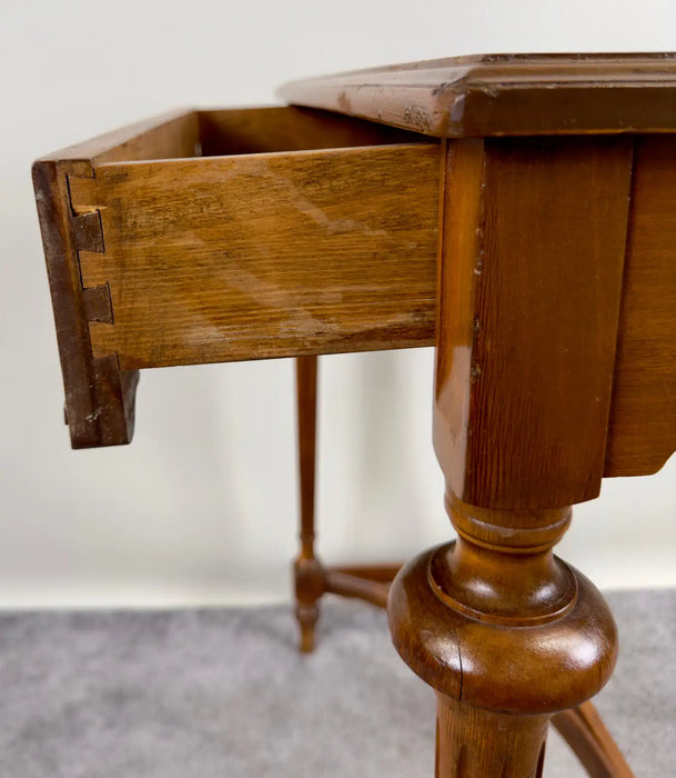 French Country Style Walnut Craved Small Console & Mirror with Antiqued Glass