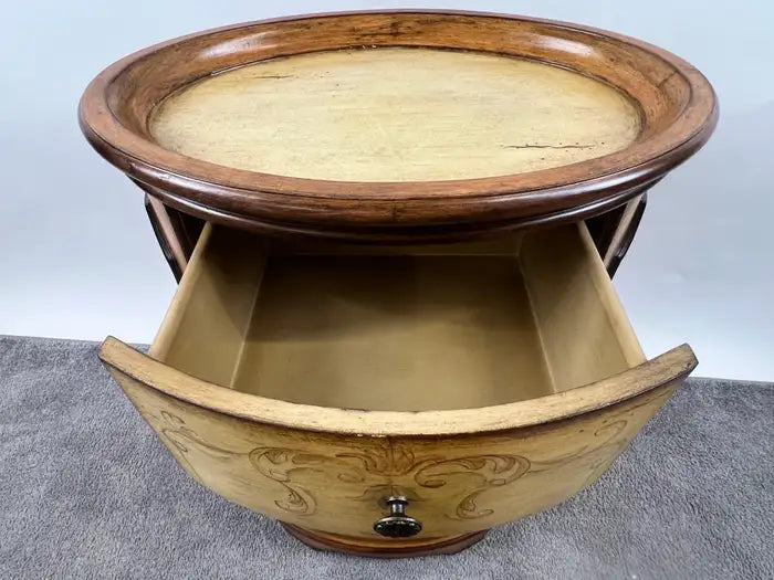 Louis XV Style French Provincial Hand Painted Oval Shaped Nightstand, a Pair