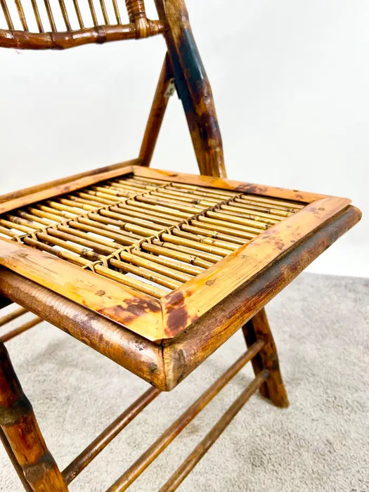 Mid Century Modern Organic Hand Crafted Bamboo Folding Chair, Set of 4