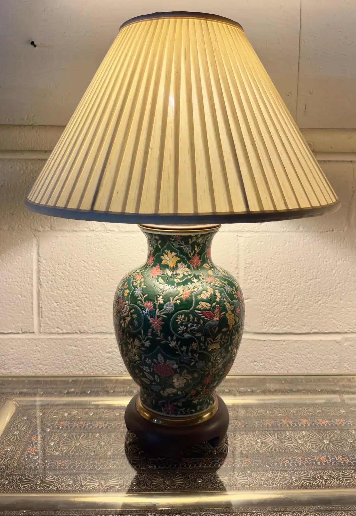 Frederick Cooper Chinoiserie Floral Design Green Porcelain Table Lamp, Frederick Cooper Chinoiserie Floral Design Green Porcelain Table Lamp,