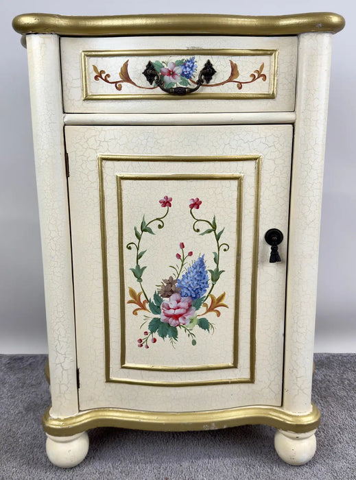 French Provincial Style Off white Nightstand with Floral Motif