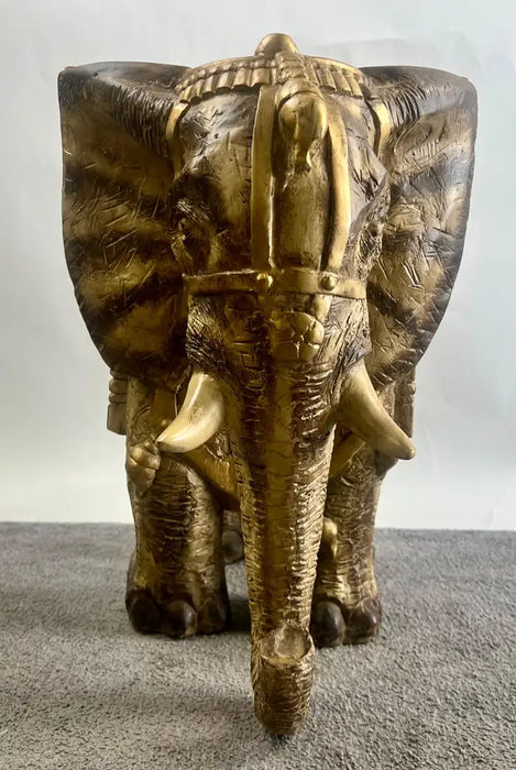 Large Sculptural Elephant Table Base in Carved resin w Antique Gilt Finish