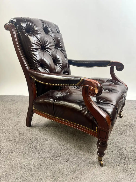 Chesterfield English Style Tufted Leather Library Chair & Ottoman by Hickory