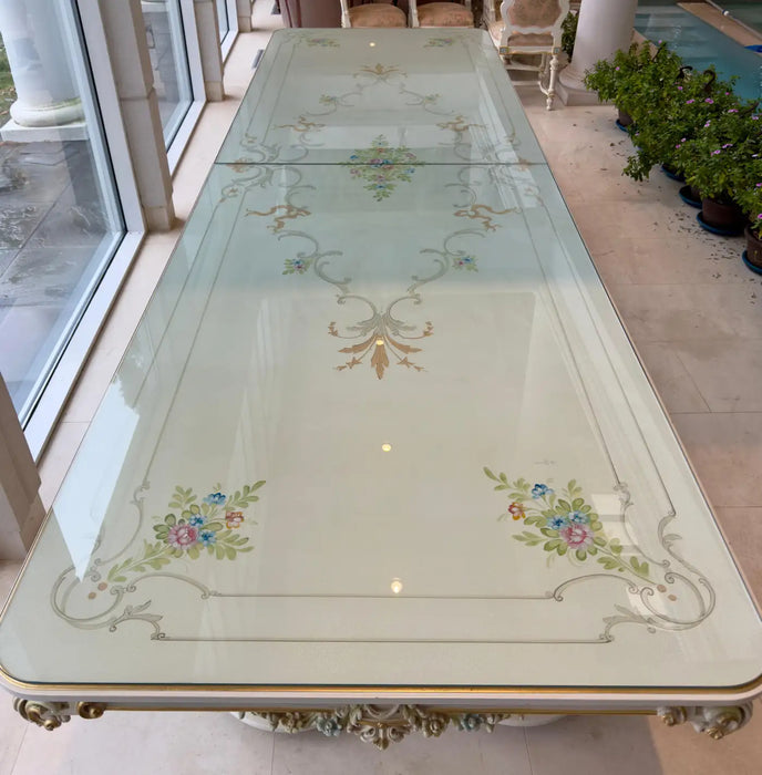 Monumental Italian Neoclassical Baroque Style Dining Table with Glass Top