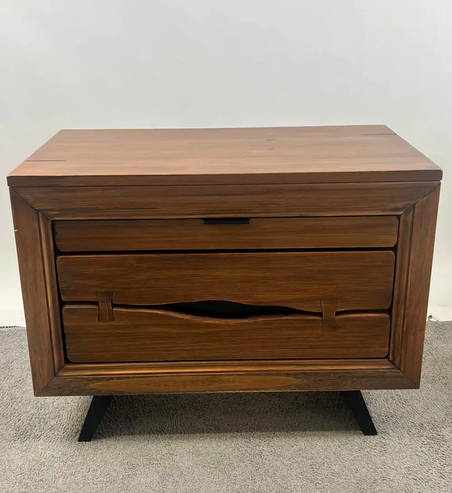 Rustic Contemporary Brazilian Pine Nightstand w/ Hidden Organizer Tray, a Pair