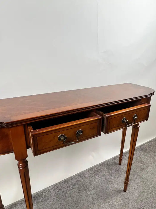 English Georgian Hepplewhite Style Two-Drawer Console Table Mahogany & Walnut