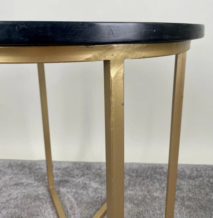Boho Chic Moorish Design Round Side / End Table with Black Resin Top & Brass