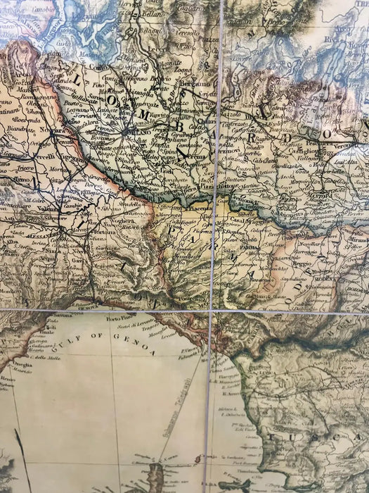 Large Vintage Antiqued Stanford Map of Italy in Black & Gold Frame 1990's