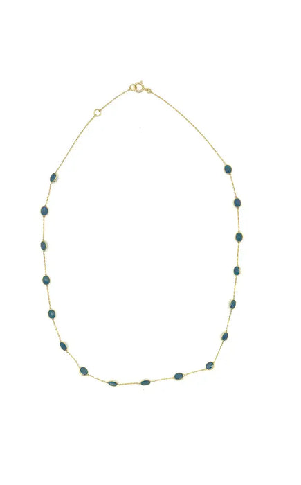 7.80 Carat Oval Blue Sapphire Station Chain Necklace in 18k Solid Yellow Gold