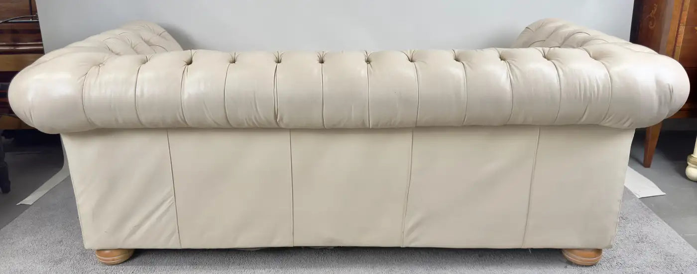 English Style Chesterfield Off-White Tufted Leather Sofa