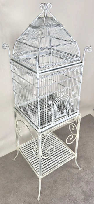 Large Victorian Style Wire Frame White Birdcage with a Shelf, 2 Pieces