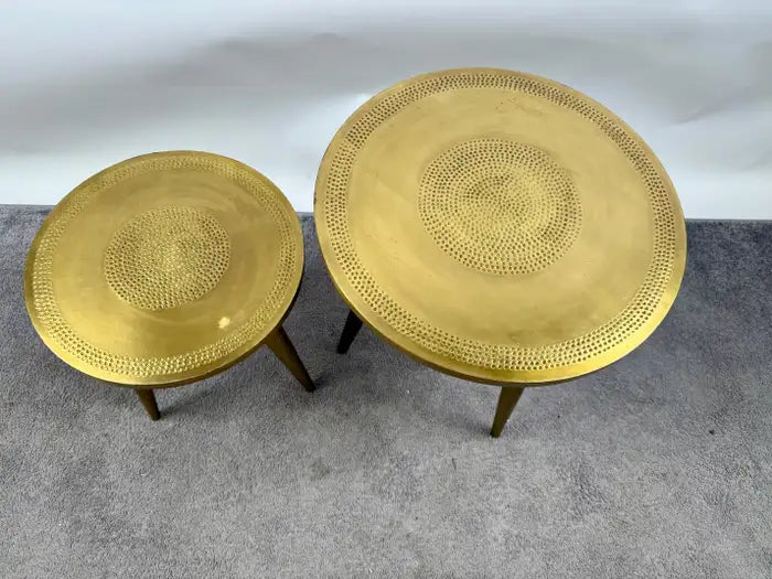 Mid Century Modern Brass Round Nest Side Table, Set of 2
