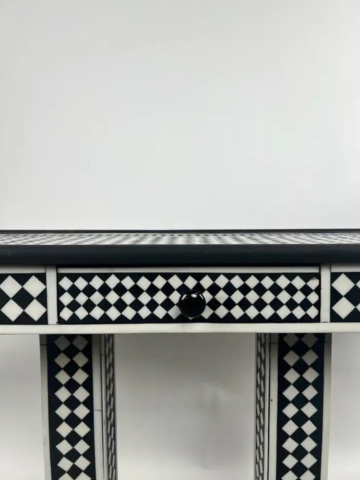Art Deco Style Black & White Resin Console Table in Diamond Pattern