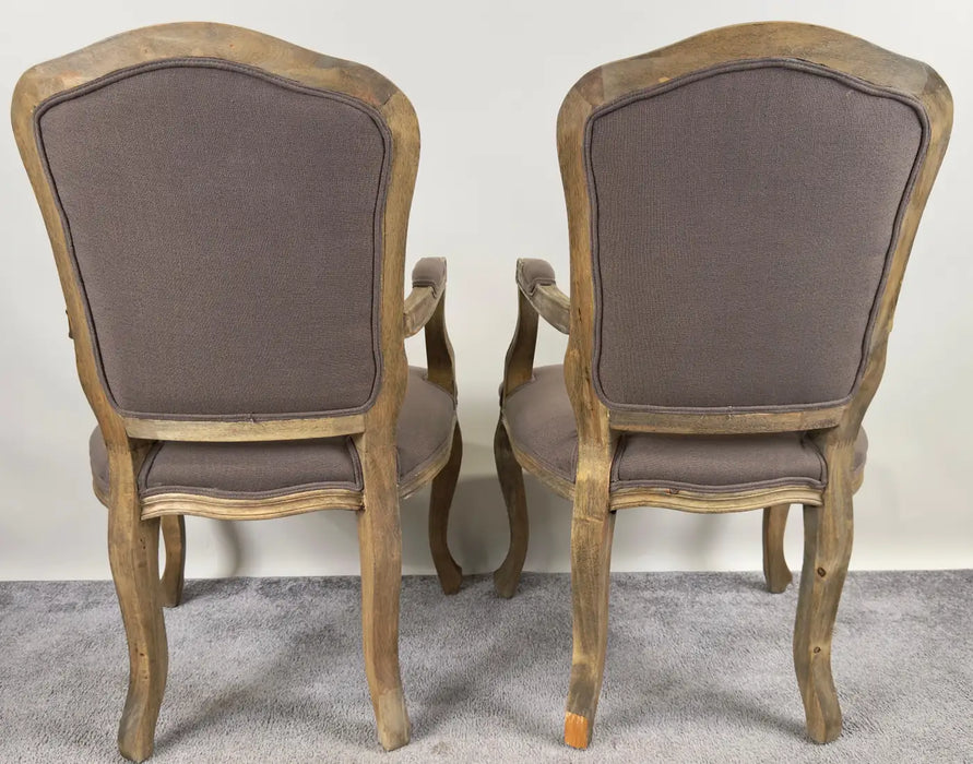 French Country Louis XV Style Lavender Grey Upholstery Bergere Chair, a Pair