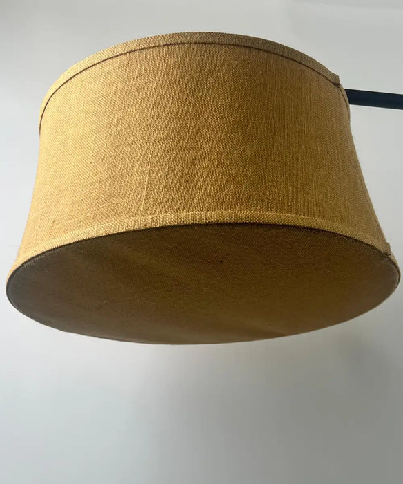 Industrial Style Adjustable Cantilever Arm Floor Lamp with Burlap Drum Shade