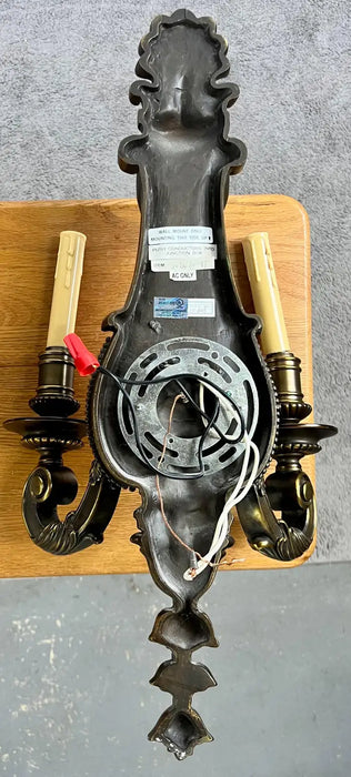 French Louis XVI Revival Style Patinated Bronze Wall Sconce Two Arms, a Pair