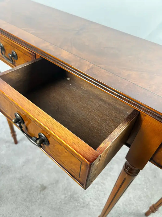 English Georgian Hepplewhite Style Two-Drawer Console Table Mahogany & Walnut