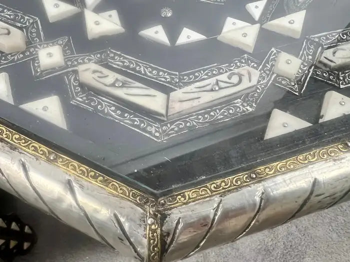 Moroccan Black & White Bone with Filigree Inlay Octagonal End Table, a Pair