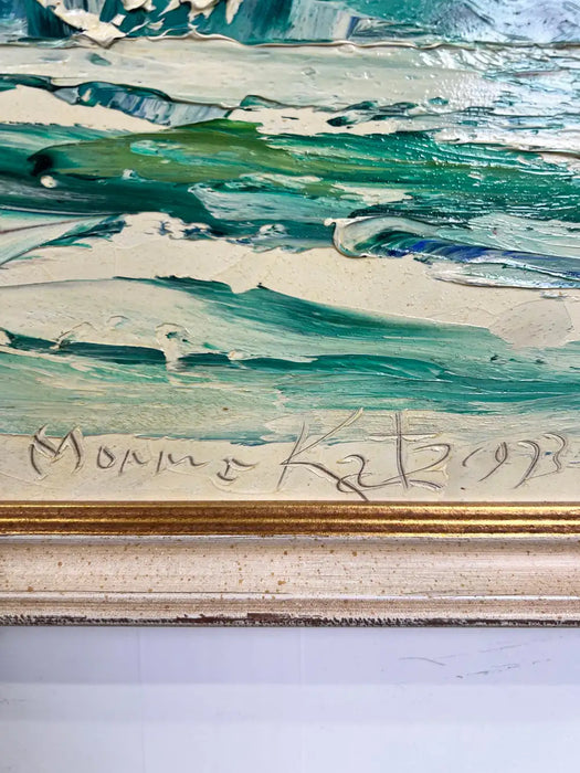 Morris Katz Seascape with Seagulls Textured Oil in Silver Frame, Signed 1973 1973