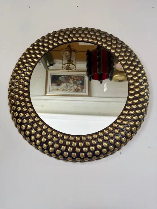 Brutalist Style Round bronze Studded Mirror, Compatible pair