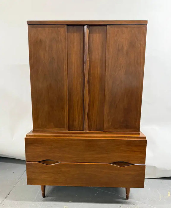 Mid-Century Modern American of Martinsville Walnut High Boy Dresser or Armoire