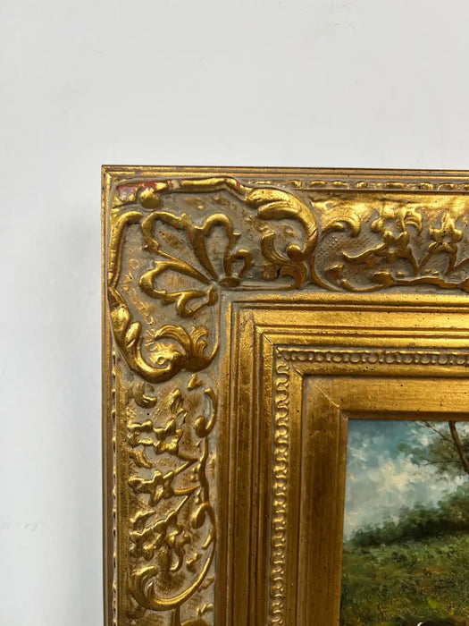 English Sporting Style Oil Painting, Huntsman & Hounds, Ornate Gilt Frame 1980's