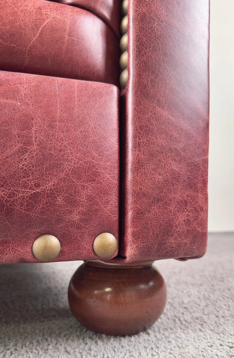 American Classical Style Distressed Leather Red - Brown Oversized Club Chair