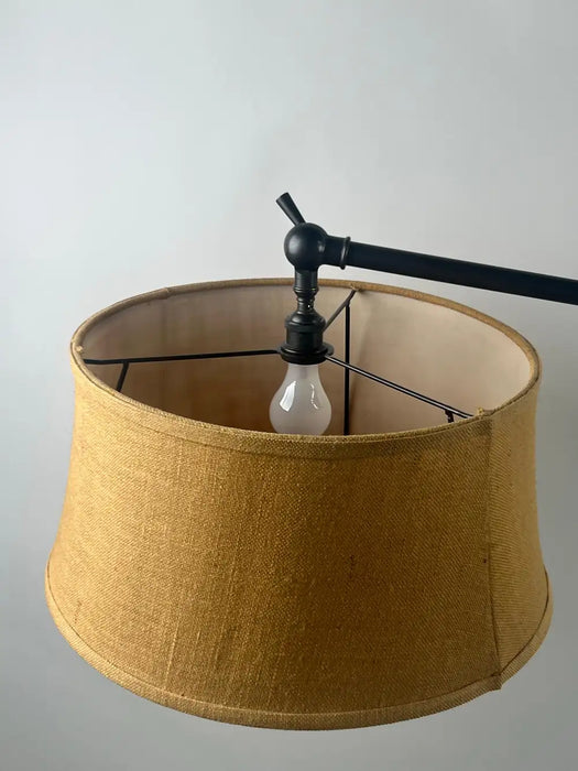 Industrial Style Adjustable Cantilever Arm Floor Lamp with Burlap Drum Shade