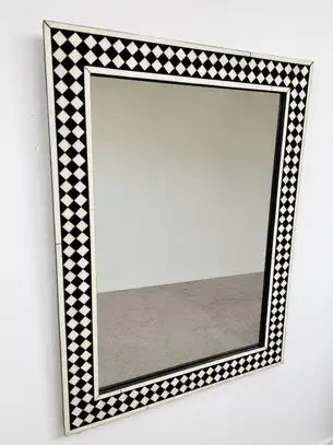Art Deco Style Black & White Resin Diamond Design Wall, Table or Mantel Mirror