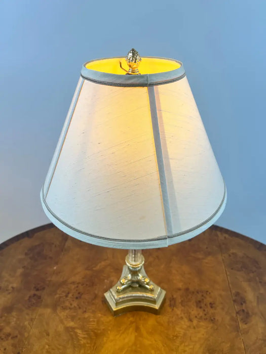 Vintage Empire Style Brass Fluted Crystal Column Table Lamp 1970's , a Pair