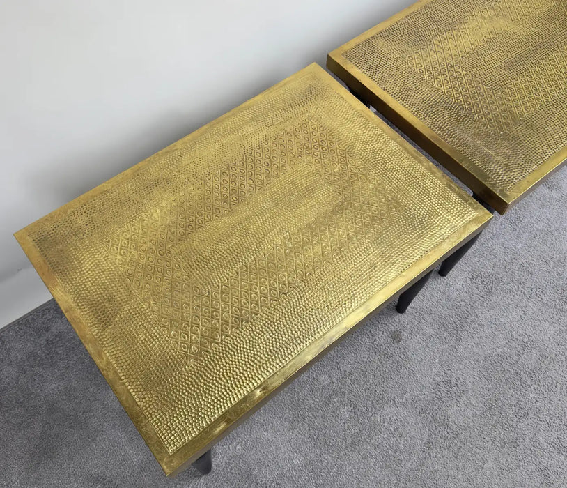 Hollywood Regency Style Handcrafted Brass Center or End Table, a Pair