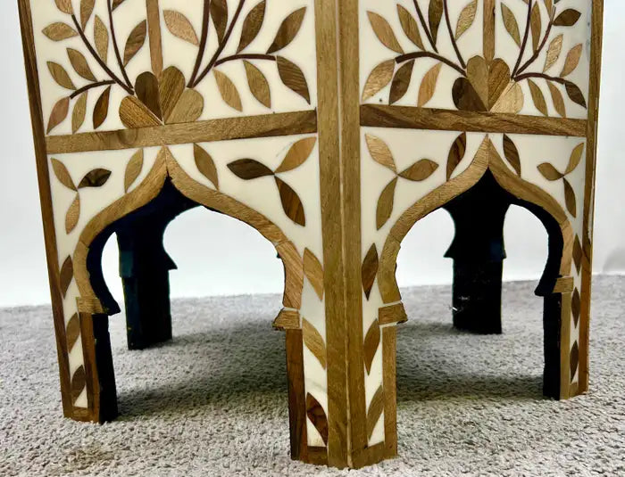 Moroccan Boho-Chic Handmade Walnut & Resin Inlay Hexagonal Side or End Table