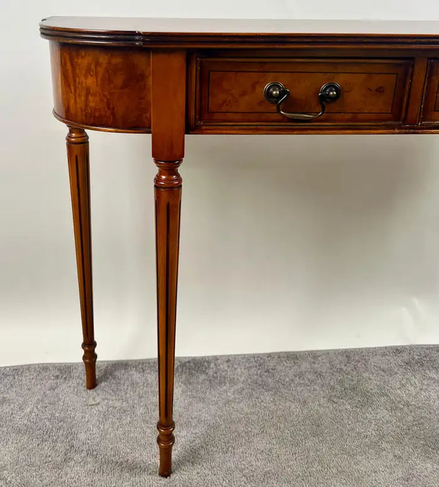English Georgian Hepplewhite Style Two-Drawer Console Table Mahogany & Walnut