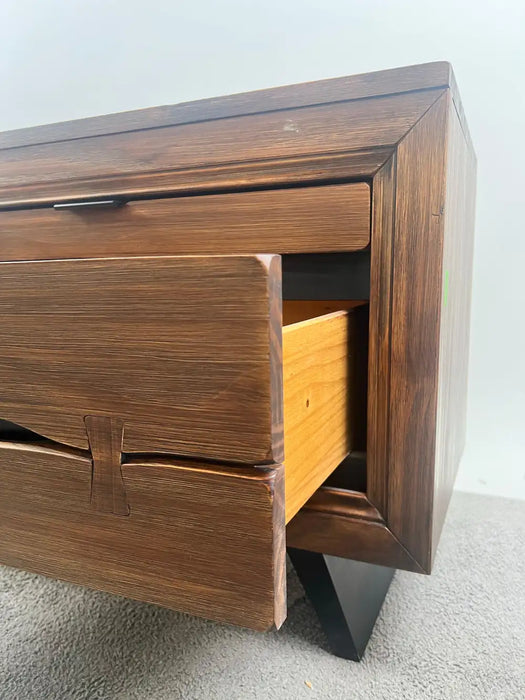 Rustic Contemporary Brazilian Pine Nightstand w/ Hidden Organizer Tray, a Pair