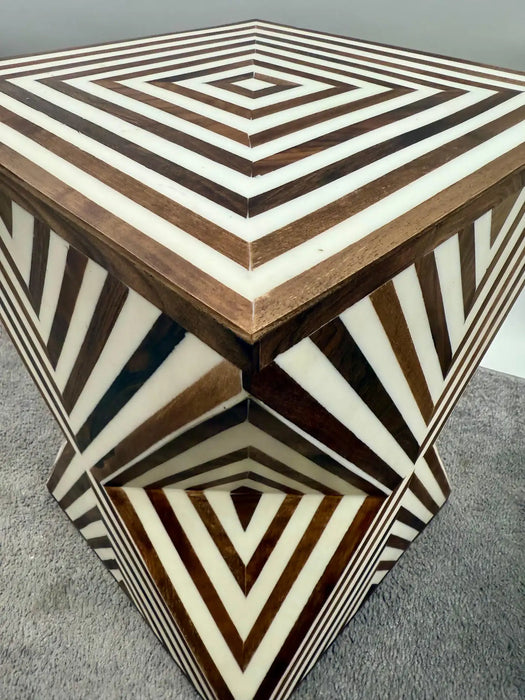 Art Deco Style Sculptural White & walnut Resin Side or End Table, a Pair