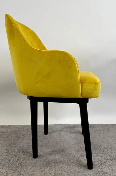 Mid Century Modern Style Yellow Velvet & Ebony Dining or Side Chair, Set of 4