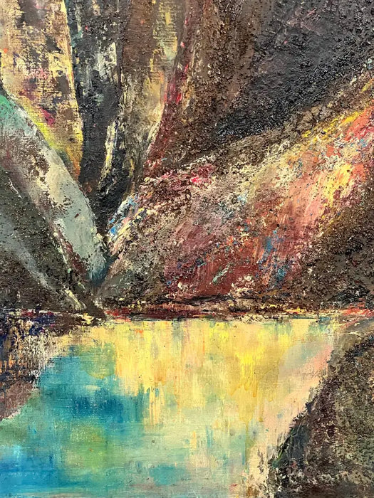 Alice Marcus " Landscape with Foil " Oil on Canvas Painting Framed, 1960's