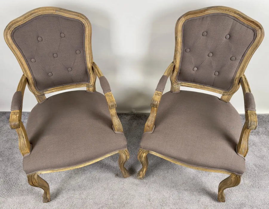 French Country Louis XV Style Lavender Grey Upholstery Bergere Chair, a Pair