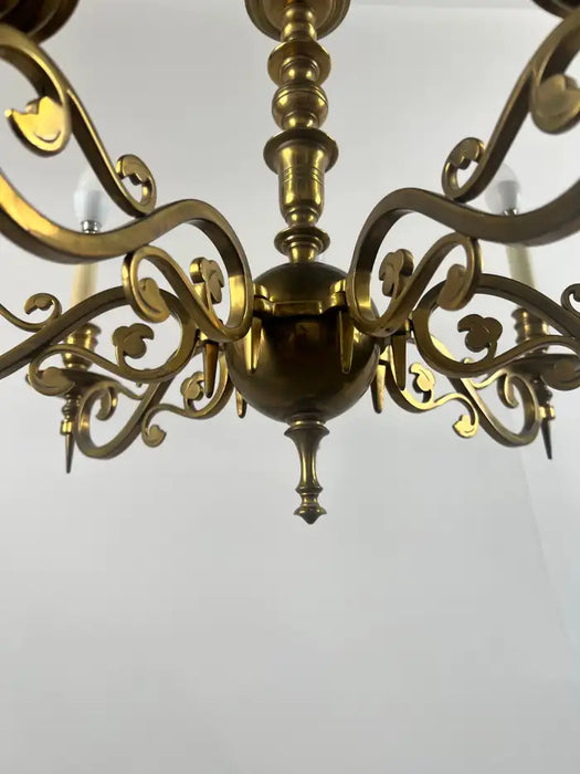 French Louis XVI Revival Style Brass Chandelier - 6 Arms