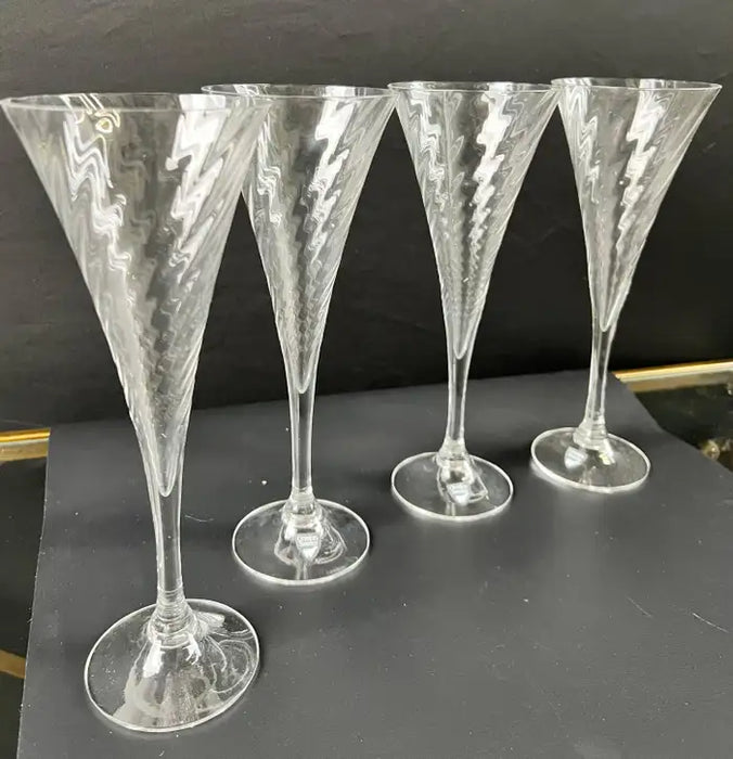 Orrefors Helena Crystal Champagne Flutes Glasses Optic Swirl, Set of 4