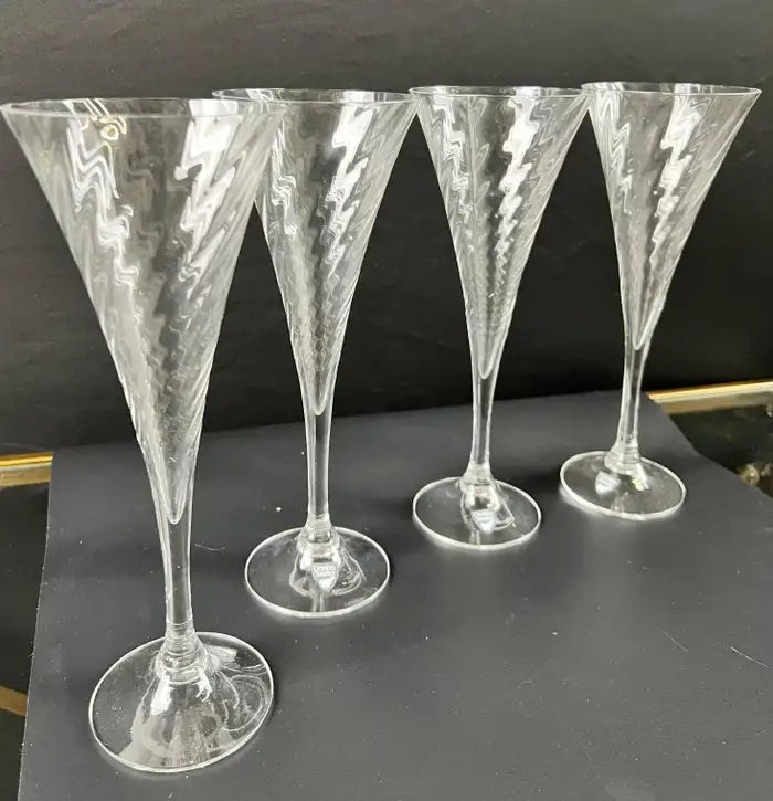 Orrefors Helena Crystal Champagne Flutes Glasses Optic Swirl, Set of 4