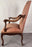 French Louis XV Style Mahogany Armchair with Embossed Salmon Pink Leather