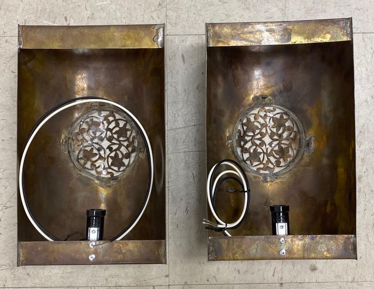 Boho Chic Moroccan Indoor/Outdoor Pewter Copper Sconce or Lantern, a Pair