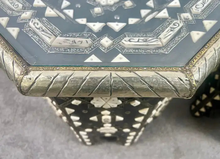 Moroccan Black & White Bone with Filigree Inlay Octagonal End Table, a Pair